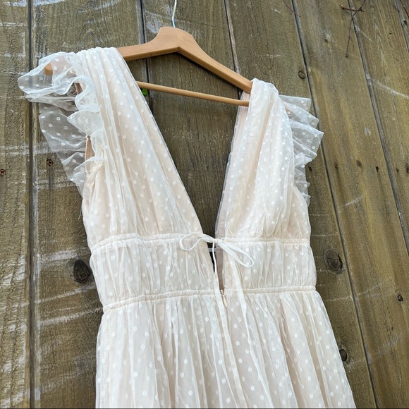 Ivory Cream Swiss Dot Ruffled Tulle Midi Dress 🌿 - Picture 4 of 15